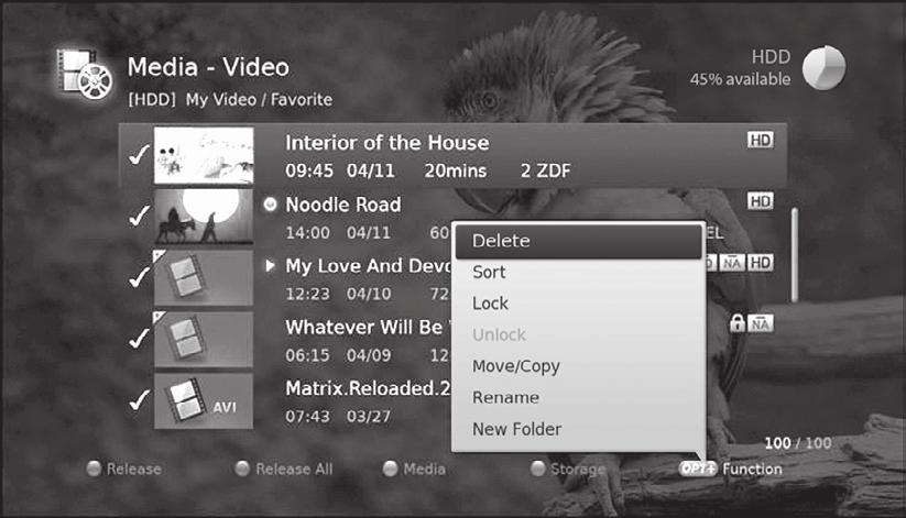 Media List Note: To play multiple files successively, select the files using the RED button and press the OK button.