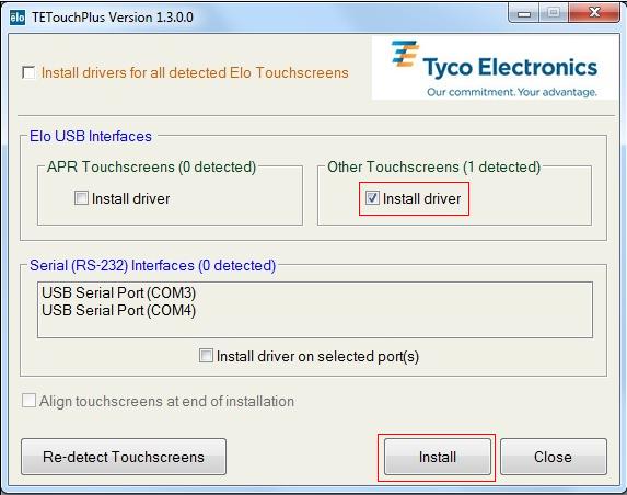under Elo USB Interfaces Other Touchscreens After accepting the end-user license agreement, the
