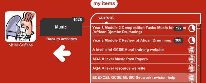 You should use the school VLE/ Music section where there are many