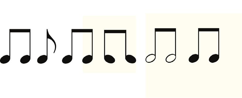 Eighth Notes One eighth note is worth half a beat in commonly used time signatures When eighth notes are alone they have a tail. e When there is more than one together they are grouped with a beam.