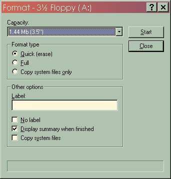 Fig. 5. Formatarea unei diskete. Din caseta de dialog Format se pot specifica următoarele: 1. Capacitatea la care dorim să formatăm discul (Capacity), 2. Modul de formatare (Format type), 3.