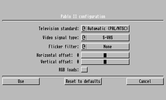 8.2. PABLO II OPTIONS 25 3. Reset to defaults Press this button to reset the flicker fixer configuration to factory defaults.