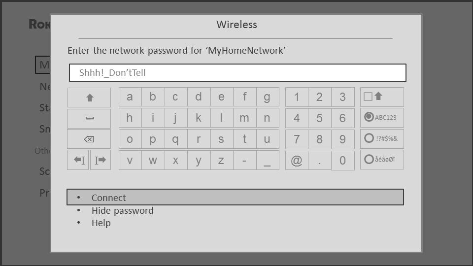 8. Only if you select a password protected wireless network: An on-screen keyboard appears. Use the keyboard to enter the network password.