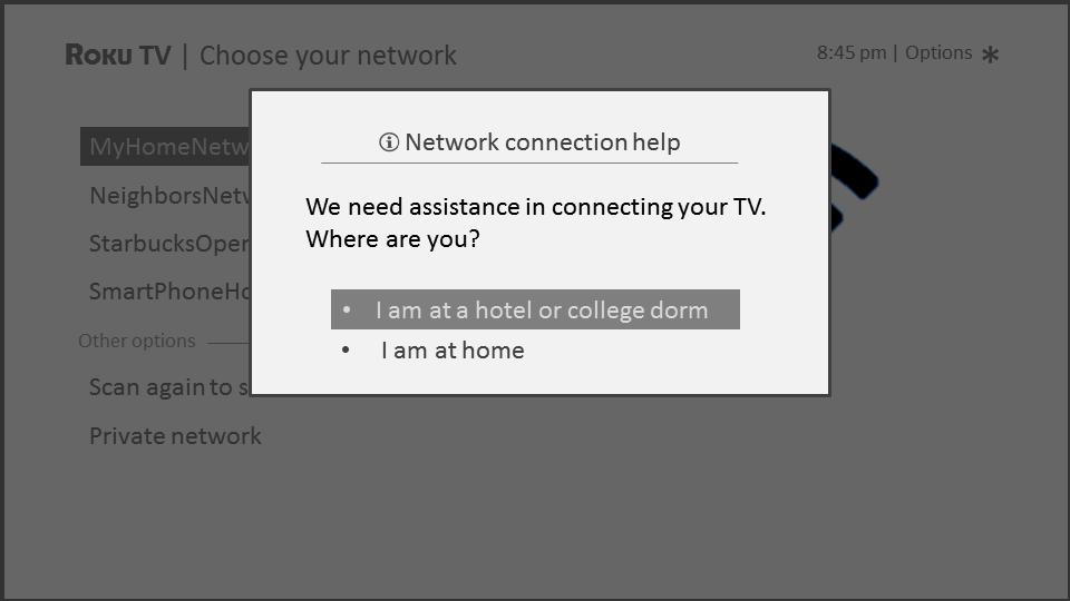 Getting your Roku TV on line on a restricted public network 1.