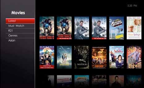 on your remote to Use the buttons to view movies from the different categories. Press to view more movies from the category.