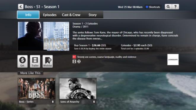 Buy TV Episodes or Seasons Use to select show from TV Store and press.