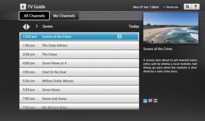 See what s on and coming up Press or on the remote or select TV Guide from TV on the main menu. Press or to skip forward and back a day in the TV Guide.