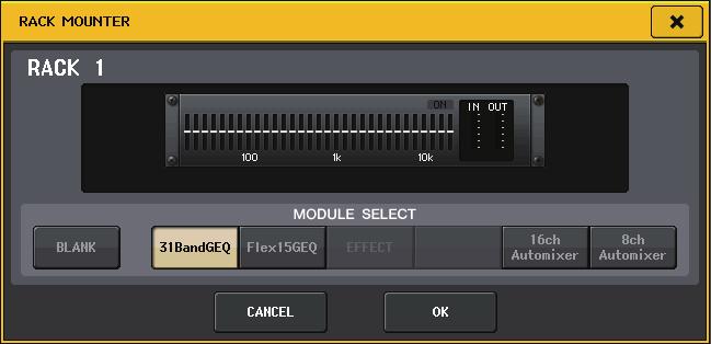Graphic EQ, effects, and Premium Rack 7 7 Link indicator Indicates that an odd-numbered rack and even-numbered rack of the 31BandGEQ, or A and B of the Flex15GEQ are linked each other.