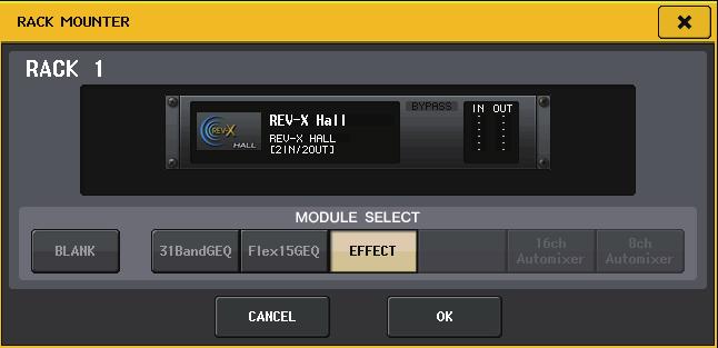 1 2 1 2 3 4 5 1 Rack number Indicates the number for the selected rack. 3 4 5 2 Virtual rack This area indicates the GEQ or effect selected via the MODULE SELECT buttons.