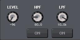 LPF knob...indicates the cutoff frequency of the LPF that processes pink noise. You can use the [TOUCH AND TURN] knob to adjust the value. Use the button below the knob to switch the LPF on or off.
