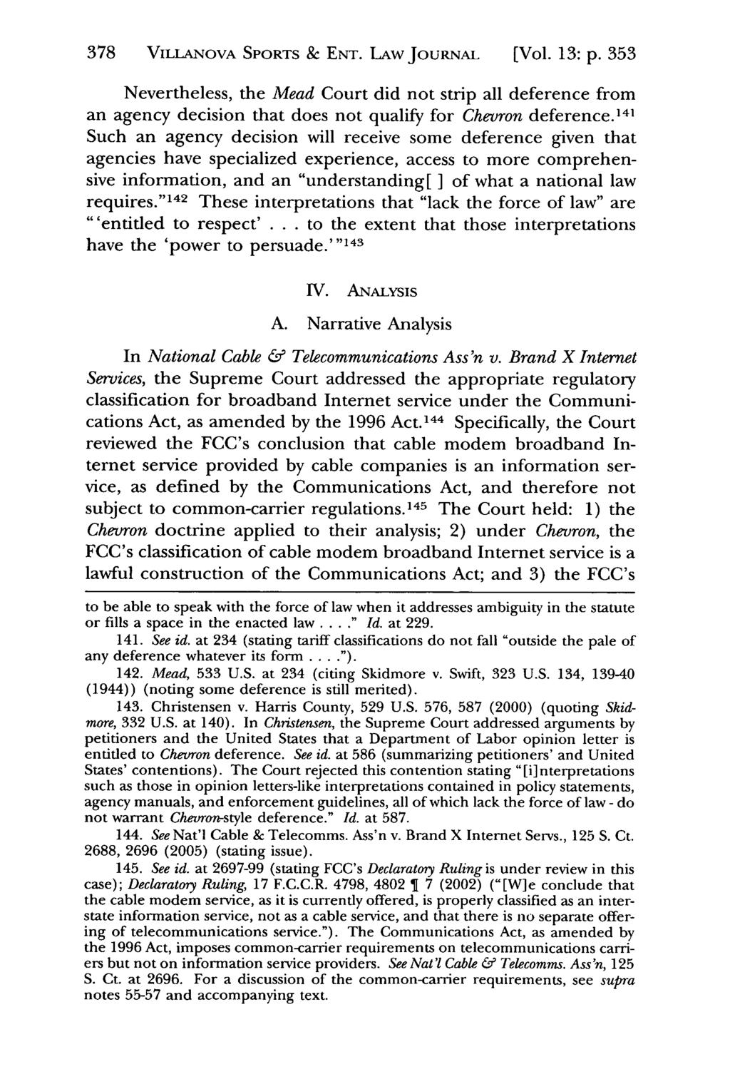 Jeffrey S. Moorad Sports Law Journal, Vol. 13, Iss. 2 [2006], Art. 4 378 VILLANOVA SPORTS & ENT. LAW JOuRNAL [Vol. 13: p.