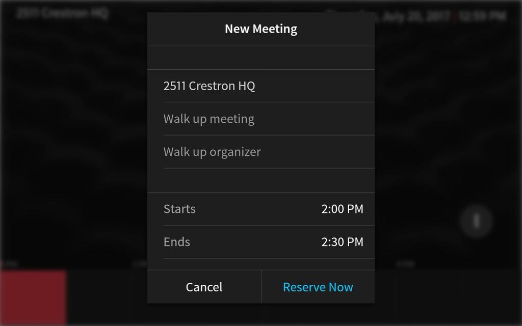 New Meeting Screen 3. Tap the Walk up meeting text field to display an on-screen keyboard.