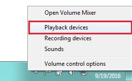 In the lower right-hand corner of your laptop, right-click on the speaker icon and then select Playback Devices ii.