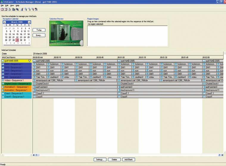 Schedule Manager Schedule Manager is an application that works with InfoCaster to provide a visually intuitive interface for viewing, editing and disabling InfoCast sequences.