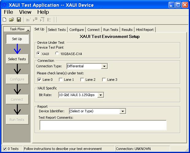 Figure 1 The XAUI Electrical Validation Application NOTE If XAUI does not appear in the Automated Test Apps menu, the XAUI