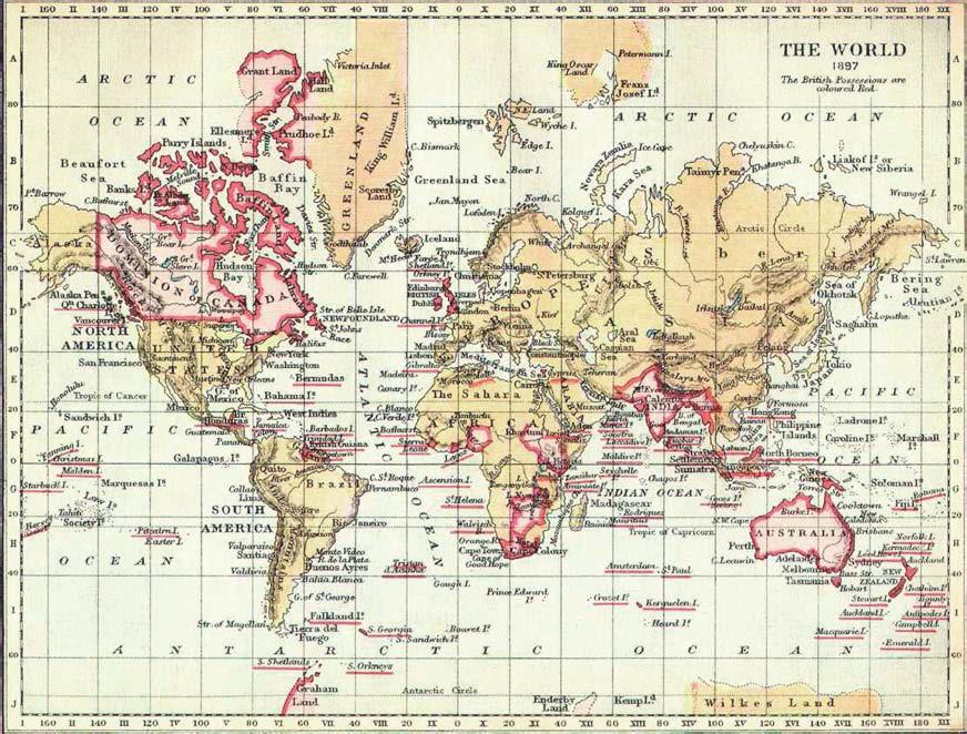 4: The British Empire in 1897 (British Territories marked in red). Courtesy of Cambridge Library.
