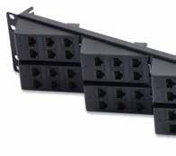 Angled inserts eliminate the need for horizontal cable management, for a 27% space savings per rack.