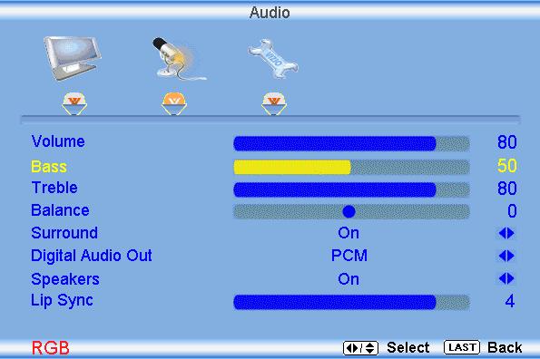 4.15 PC Input Audio Adjustment The Audio Adjust menu operates in the same way for the PC Input as for the DTV / TV input in section 4.3.