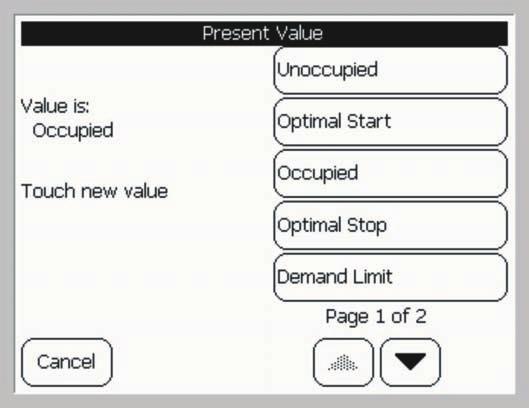 Changing System Values The override control status for each property is displayed within square brackets.