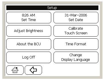 Chapter 6 Operator Display Setup Options The BCU operator display setup function enables you to change BCU and operator display system settings (see Figure 42).