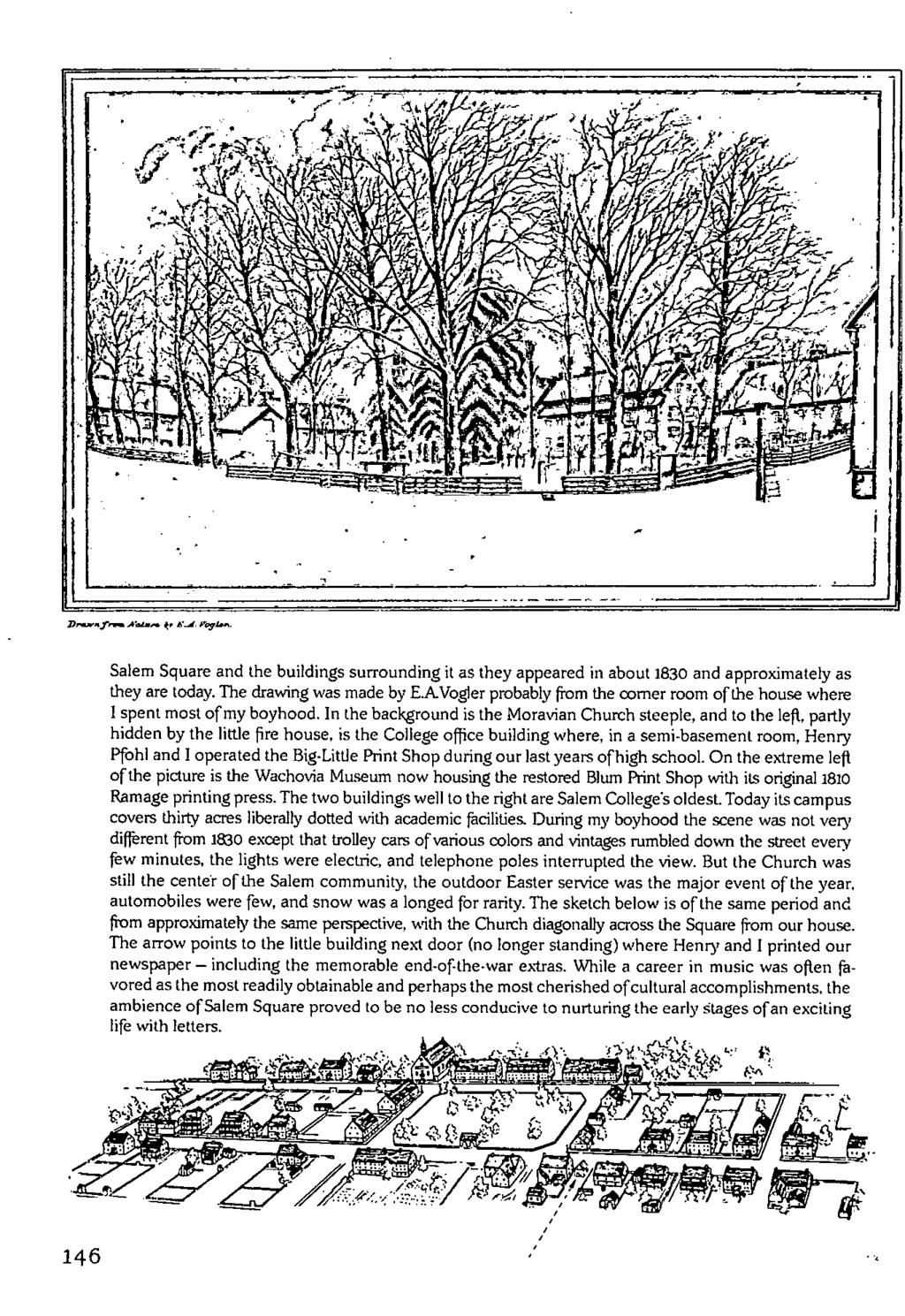 A., S_t Pogt.. Salem Square and the buildings surrounding it as they appeared in about 1830 and approximately as they are today. The thawing was made by E.