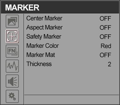 Green Offset 0 511 need. Blue Offset 0 511 3-2-2 Marker ITEMS OPTIONS Center Marker OFF, ON Aspect Marker OFF, 16:9, 1.85:1, 2.