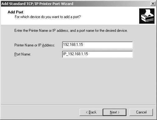 When you see the Add Standard TCP/IP Print Port Wizard screen, click Next. 8.