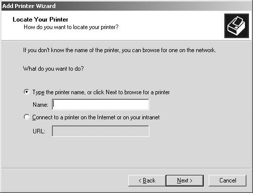 2000) or Browse for a printer (Windows XP)