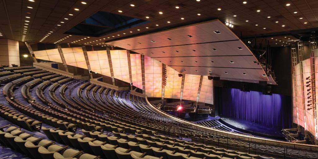 World Class Stage and Facilities The beautifully designed house of the Arie Crown Theater includes acoustic masts and sales. Elegant box seating is located beneath the sails.