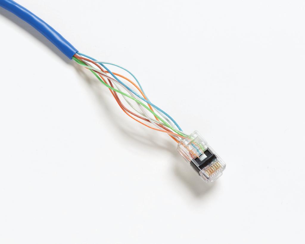 The wire pairs of patch cord 1 are untwisted at the left termination as indicated in the