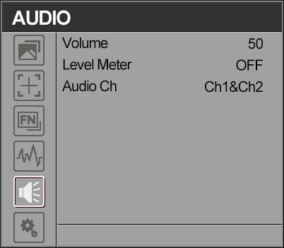 3-2-5 AUDIO ITEMS OPTIONS Volume 0 100 Level Meter OFF, ON