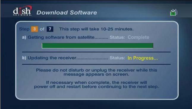 6. Downloading the Receiver Software a. Your receiver will automatically start the software download. b.