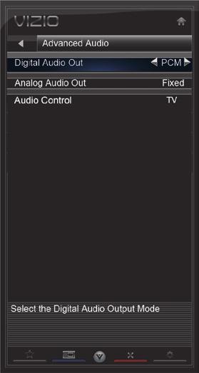 5 Adjusting the Advanced Audio Settings To adjust the advanced audio settings: 1. From the Audio Settings Menu, use the Arrow buttons to highlight Advanced Audio, then press OK.