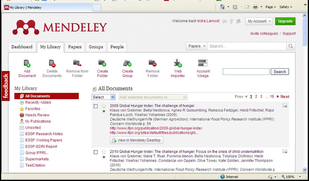 Access to your Mendeley Web Library You can access and manage your database online via your Mendeley Web