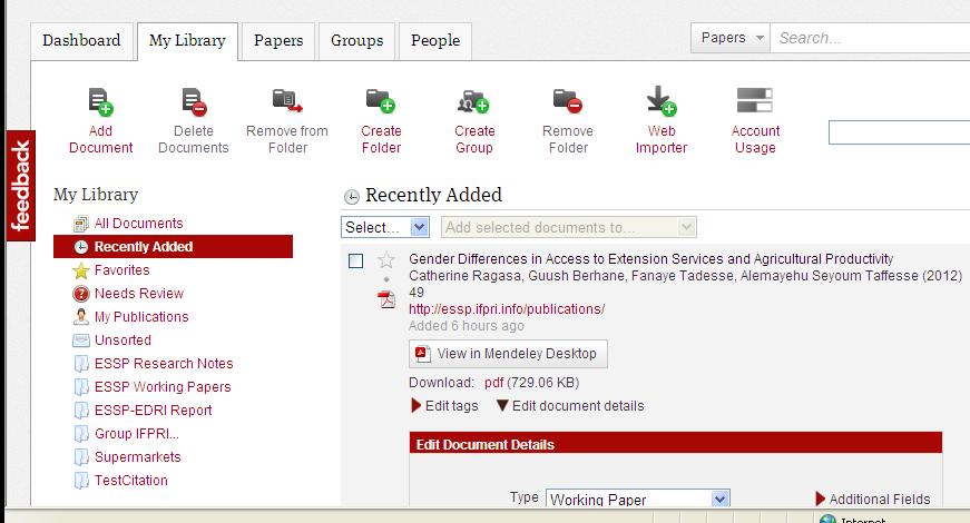 your Mendeley Web Library You can edit your references online Click on the title of the reference Click