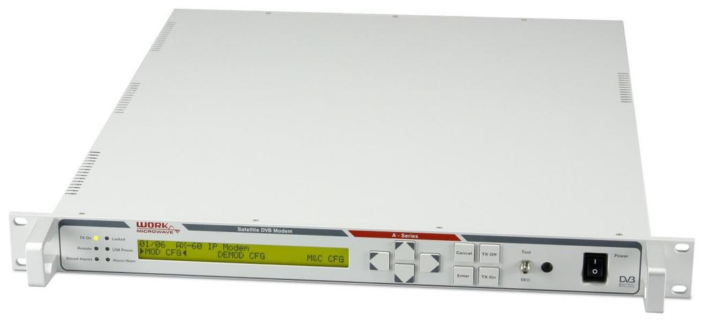 Visit us at www.work-microwave.com A-Series AX-60 All-IP Platform for DVB-S2X The A-Series is a next generation FPGA-based family of satellite modem, modulator and demodulator platforms.