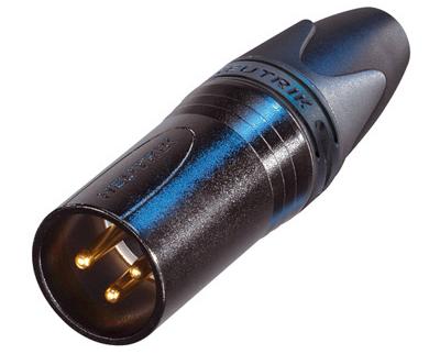 We use the Neutrik gold plated connectors. For the male connectors we use the NC3MXX-B and is shown in fgure 2 below on the left.
