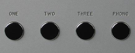 INPUT SELECTIONS To select an input, press one of the pushbuttons labeled ONE, TWO, THREE or PHONO.