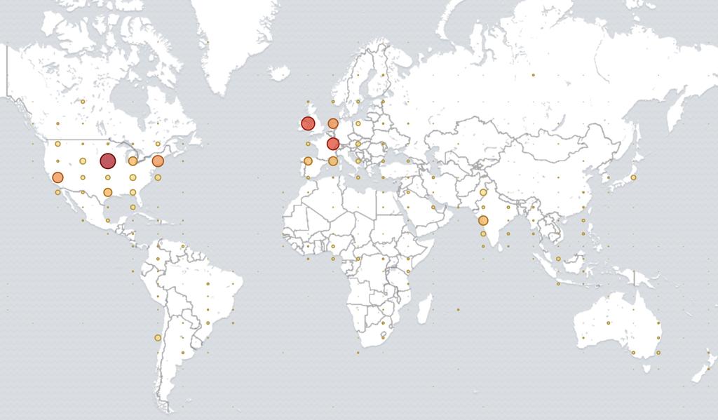 Global distribution of tweets To get an understanding of the geographic location of the Twitter accounts, we have collected the location of the accounts tweeting about the IoT.