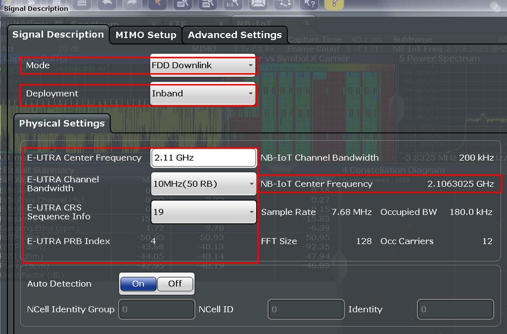 Set the frequency and for inband or guard band deployments the E-UTRA channel bandwidth and the CRS Sequence Info.
