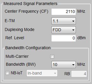 Fig. 3-21: Main settings for measured signal. Multi-Carrier Several tests can be carried out with MC.
