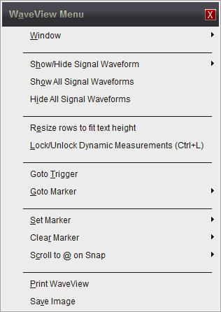 Navigating and Analyzing the Data Waveform Menu: 5.1.1 140 Waveform Signal Menu: Toolbar Buttons We make extensive use of the right mouse button. Most functions have naturally paired operations.