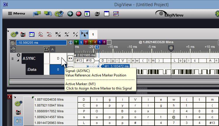 Navigating and Analyzing the Data 146 Signal Value and Marker Snap Column The Value/Marker Snap column has multiple functions and a local menu for configuration options.