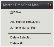 171 DigiView User's Guide Menu Add New Time Item Select the Add New Time Item button (highlighted above) or the Add Marker Time/Delta menu item to open the Choose Marker Pair selector.