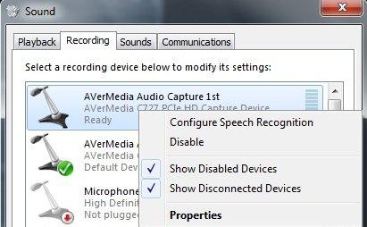 AVerMedia DarkCrystal HD Capture SDK II to be the default audio capture device. 3.