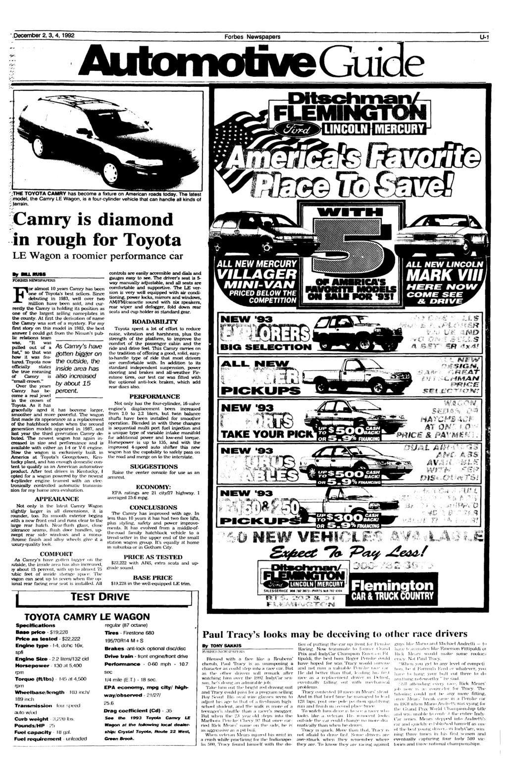 '.December 2, 3,4,1992 Forbes Newspapers U-1 NGTON :THE TOYOTA CAMRY has become a fixture on American roads today.