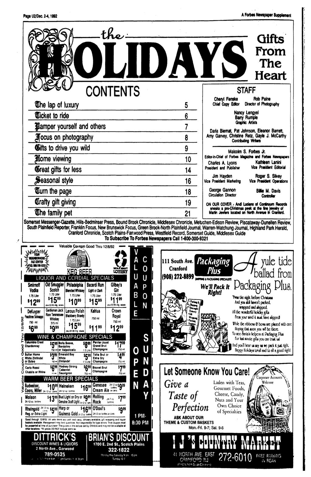 Page U2/Dec, 2-4, 1992 A Forbu Nmpipw Suppttmtnt fhe lap of luxury ticket to ride pamper yourself and others Jfocus on photography (Sifts to drive you wild Jlome viewing (great gifts for less