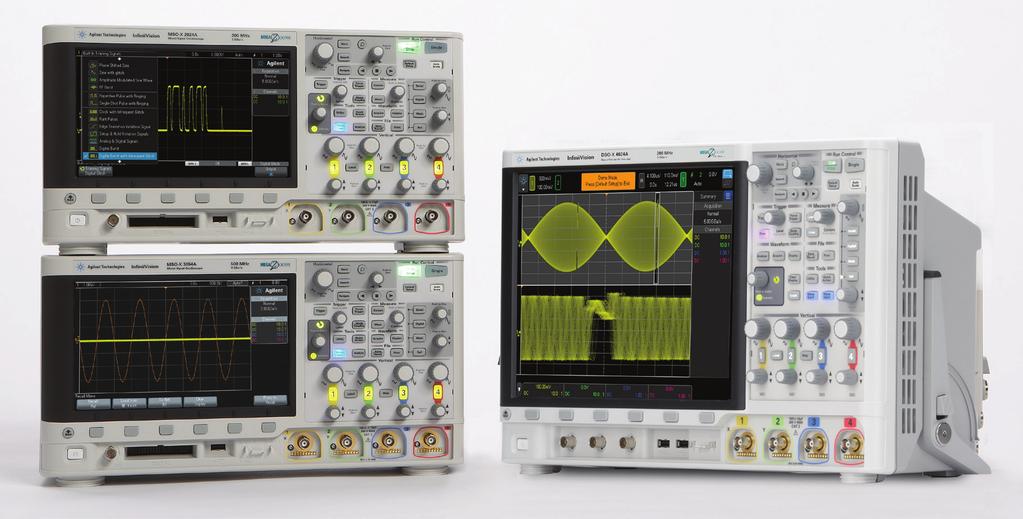 InfiniiVision oscilloscopes are available in a variety of form factors ranging from the 1U high 6000L to the large display of the 4000 X-Series.