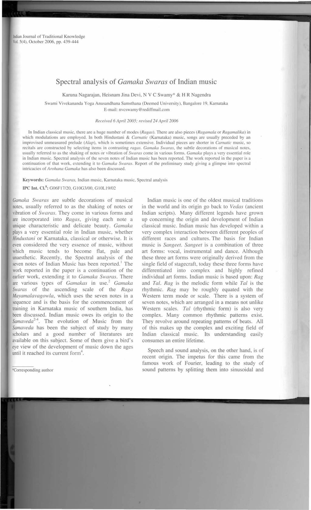 ndianjournal of Traditional Knowledge Vol.5(4), October 2006, pp.