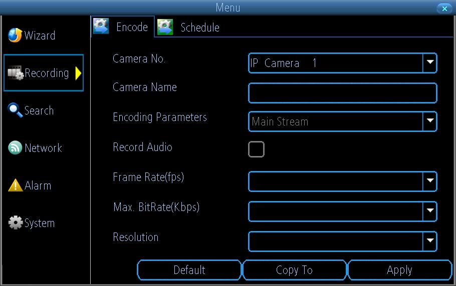 Recording: Encode The Recording: Encode menu allows you to alter and customize how the device records footage and encodes the files.